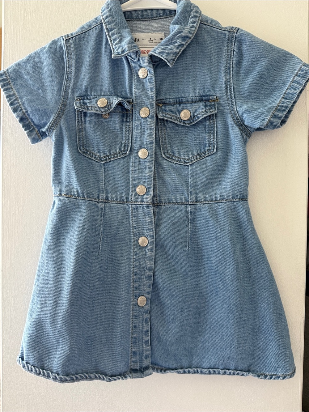 Zara Light Wash Denim Shirt Dress - Light Blue